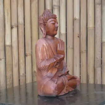Seated Buddha made of wood in Abhaya Position - gesture of fearlessness, H.40 cm. 